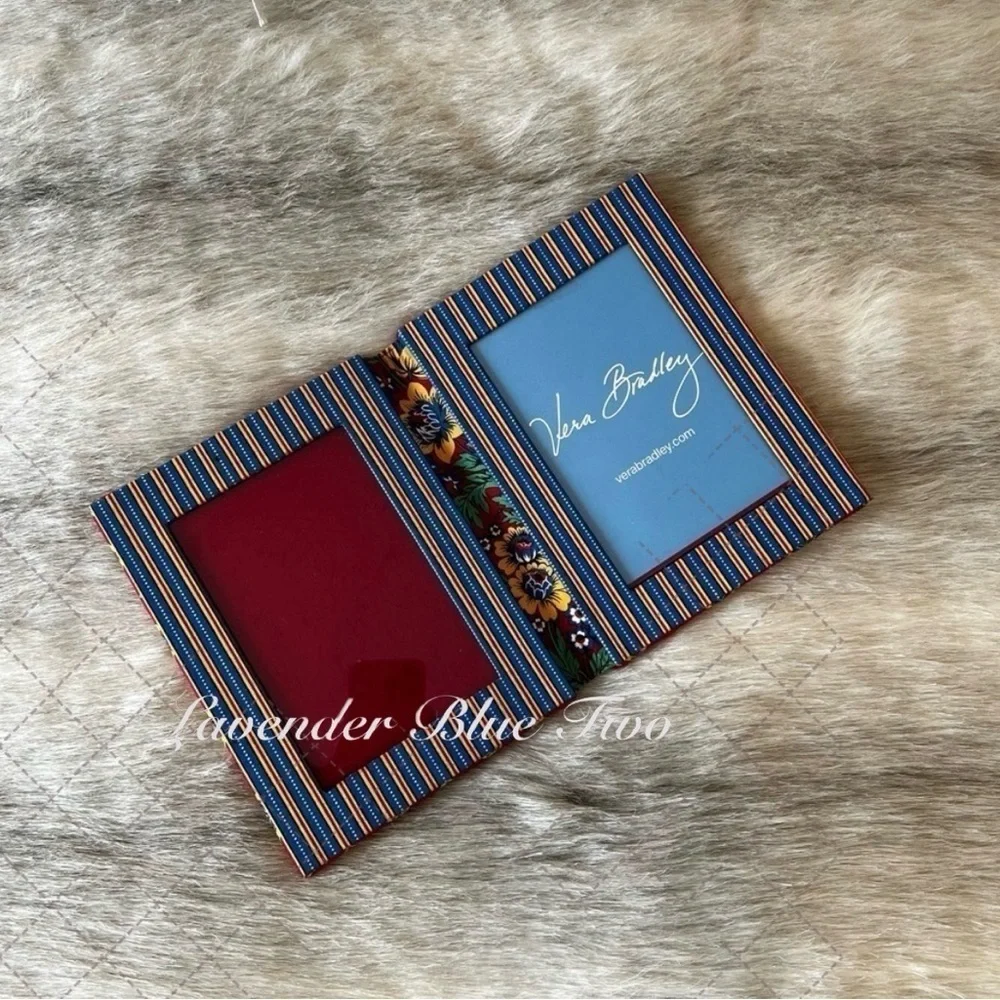 Vintage VERA BRADLEY Villa Red Photo Frame Blue Double Sided Stand Alone 2004